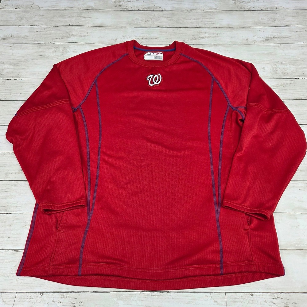 Majestic Pullover Mens Large Red Washington Nationals MLB Authentic Waffle Knit